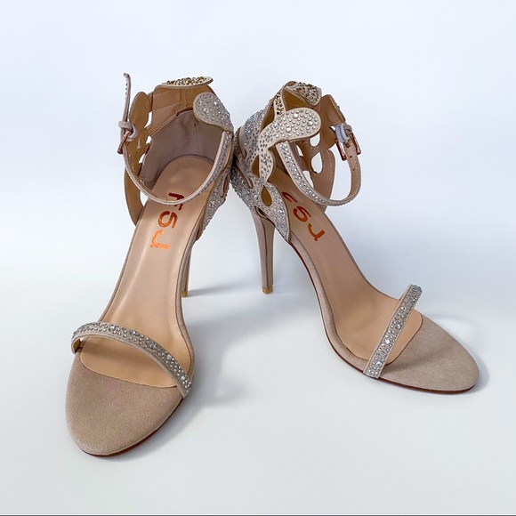 FSJ Champagne Wedding Shoes Rhinestone Heels - Picture 5 of 10